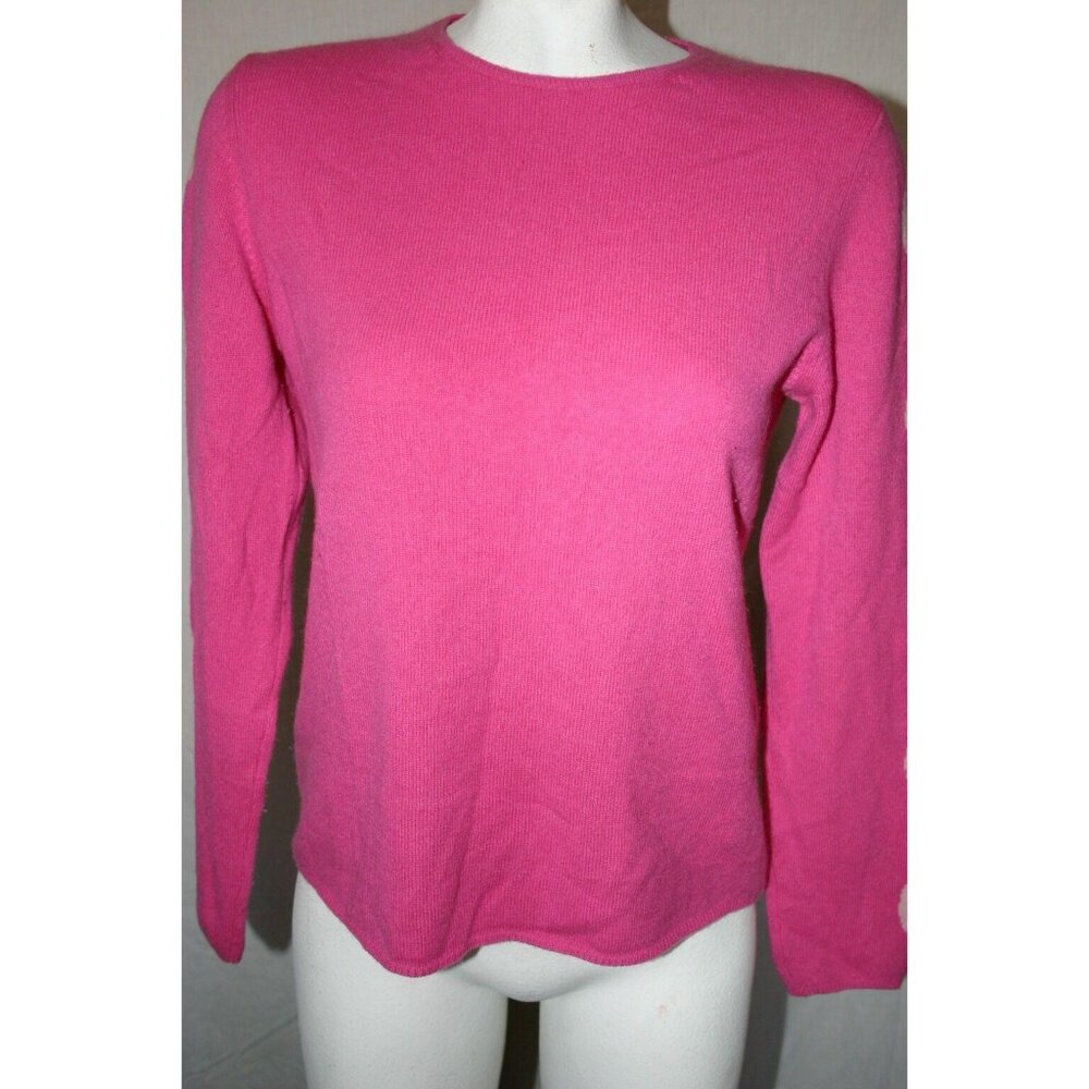 Charter Club Womens Pink Cashmere Sweater Polka Dot long Sleeves Size Medium
